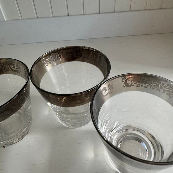SET of 4 Vintage Queens Lusterware Silver Rimmed Glasses Barware Drinkware MCM - Picture 5 of 12
